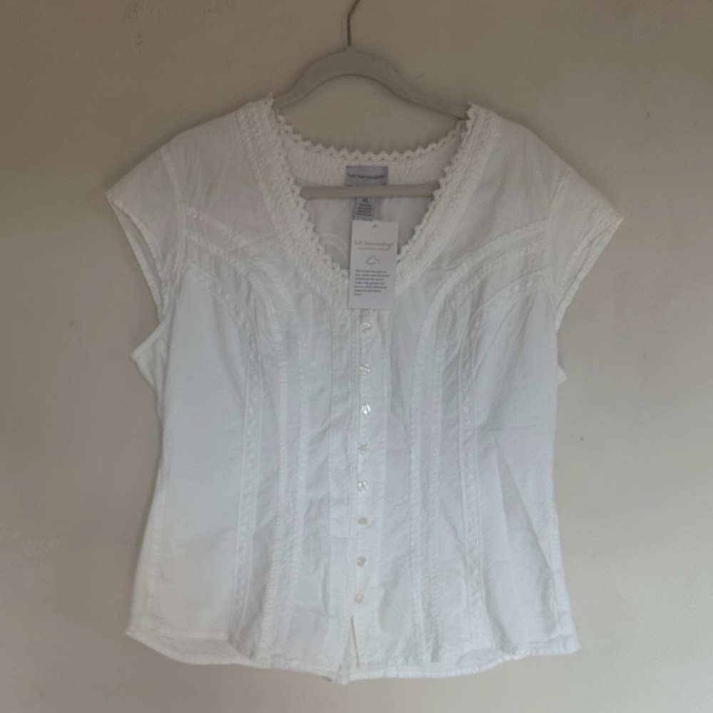 Soft Surroundings 100% Cotton Lace Trim Button-Up Top NEW with tags XL